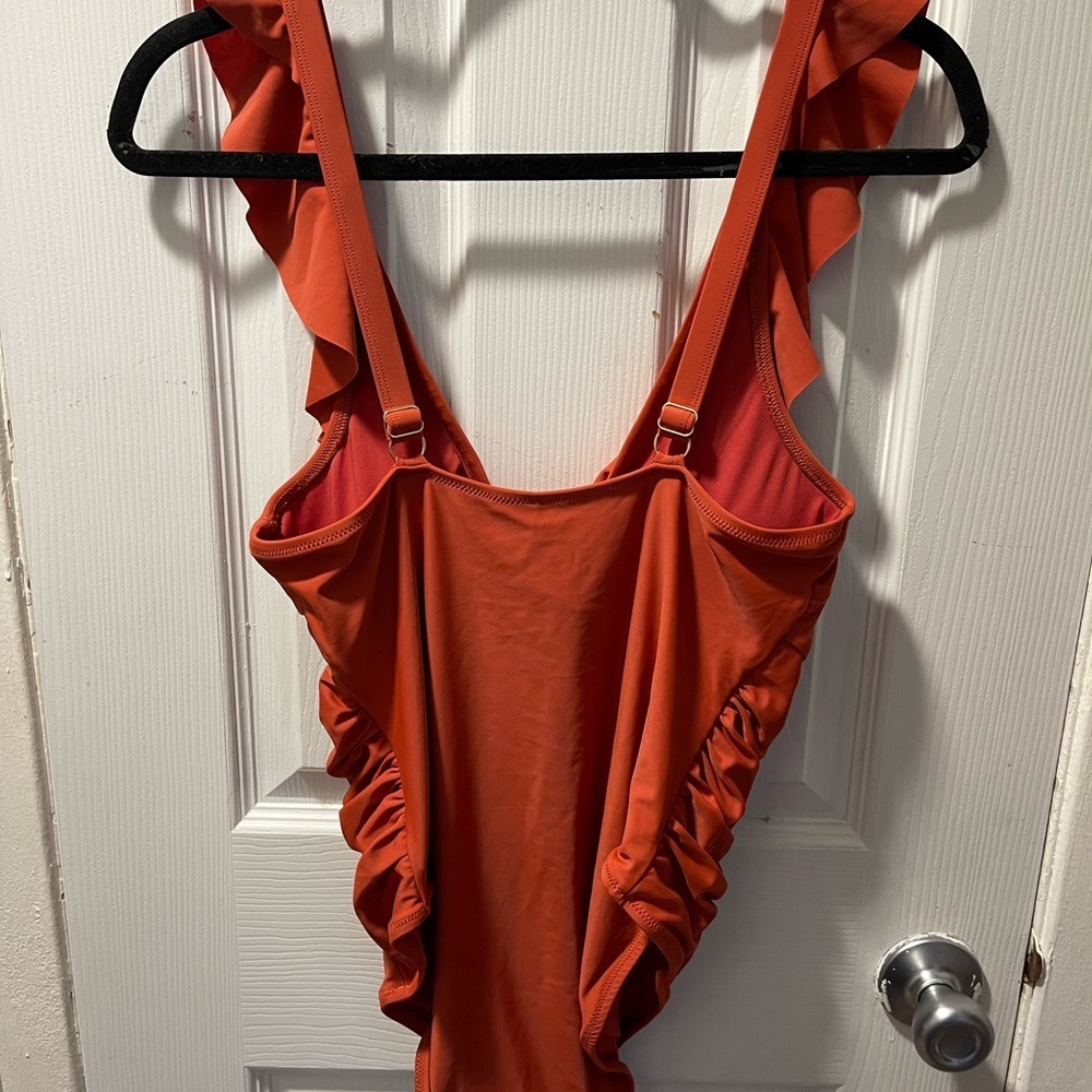 Ruffled Orange Swimsuit - Picture 2 of 5